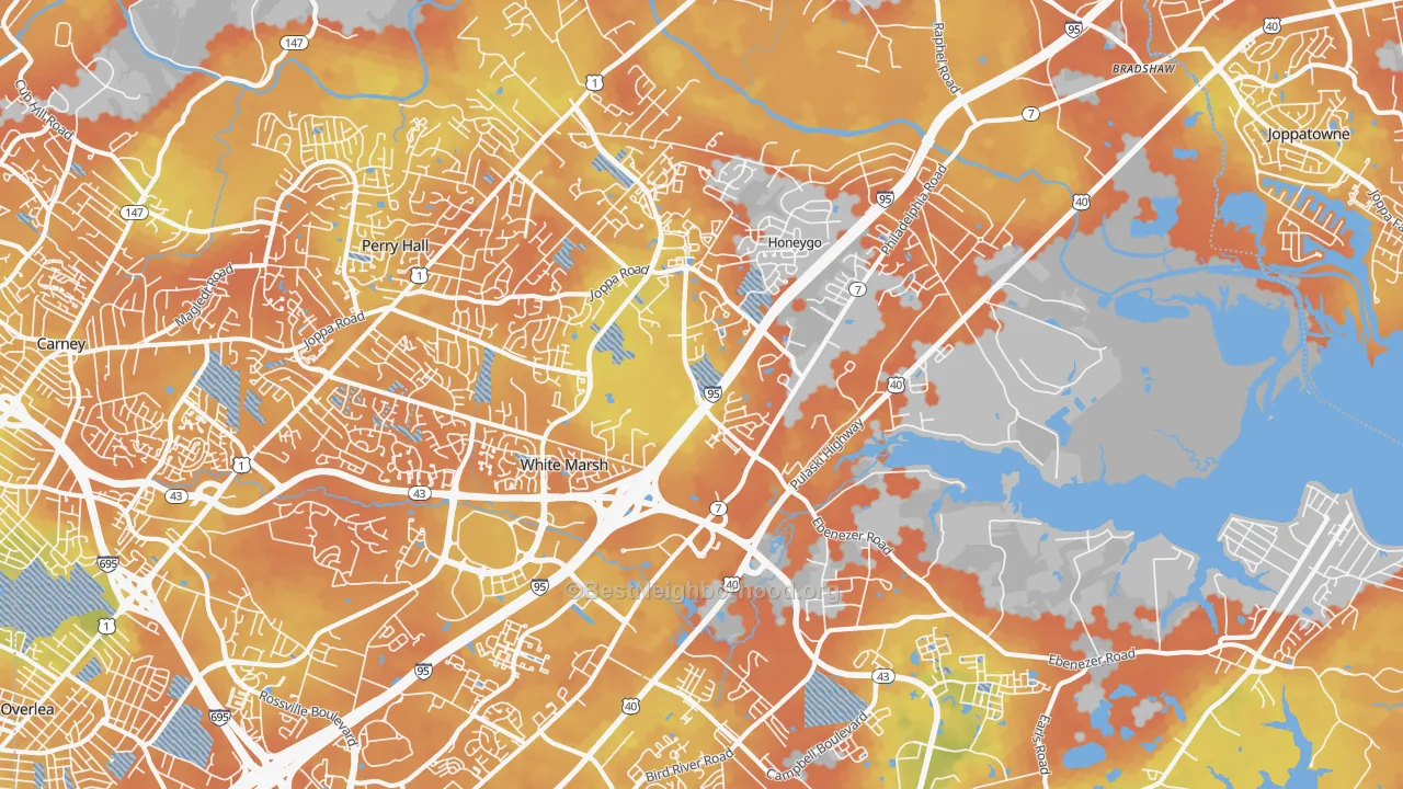 Bike Grade map of White Marsh, MD