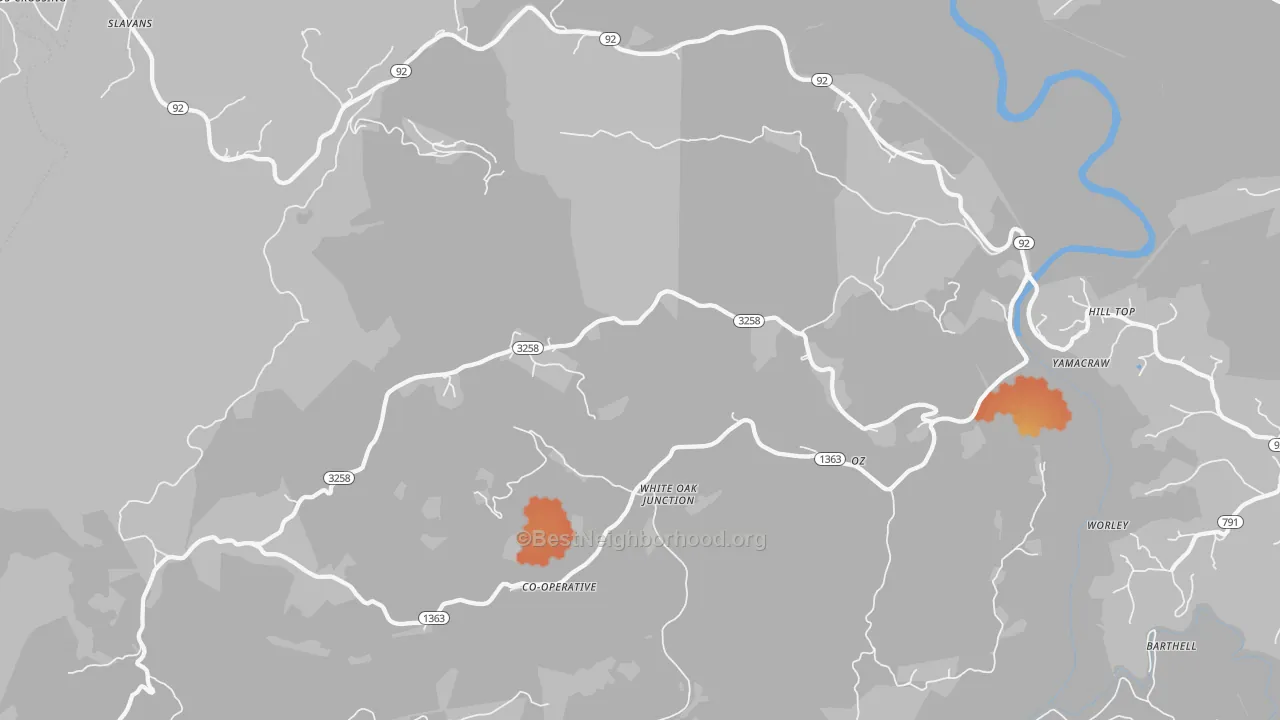Bike Grade map of White Oak Junction, KY