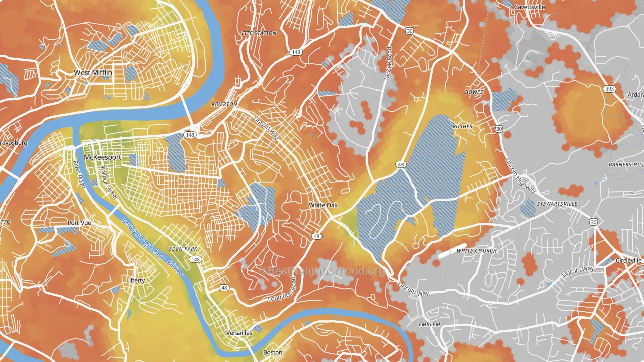 Bike Grade map of White Oak, PA