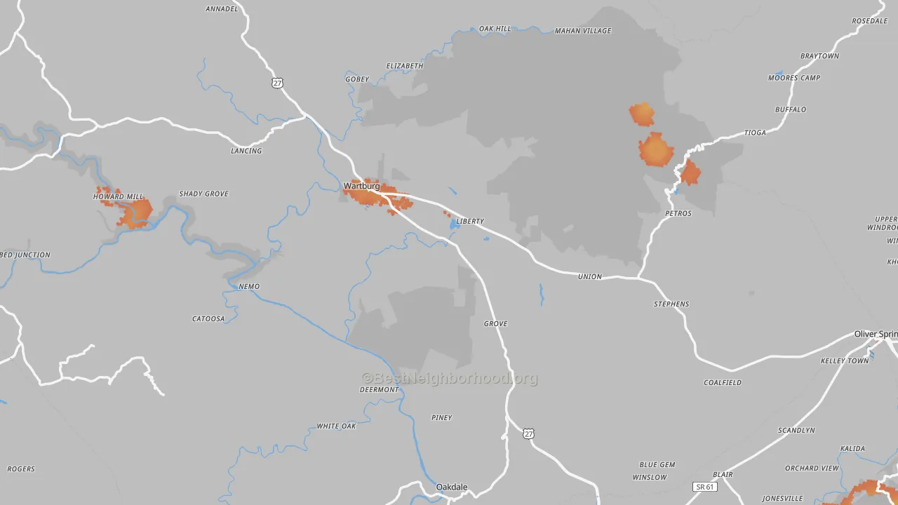Bike Grade map of White Oak, TN