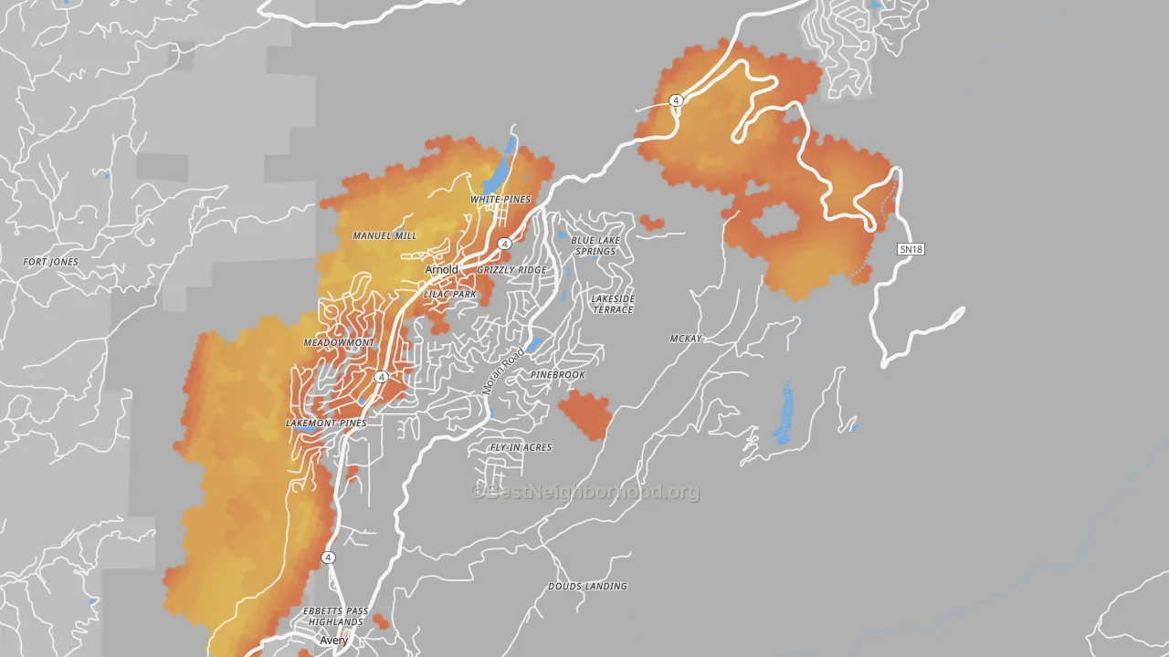 Bike Grade map of White Pines, CA