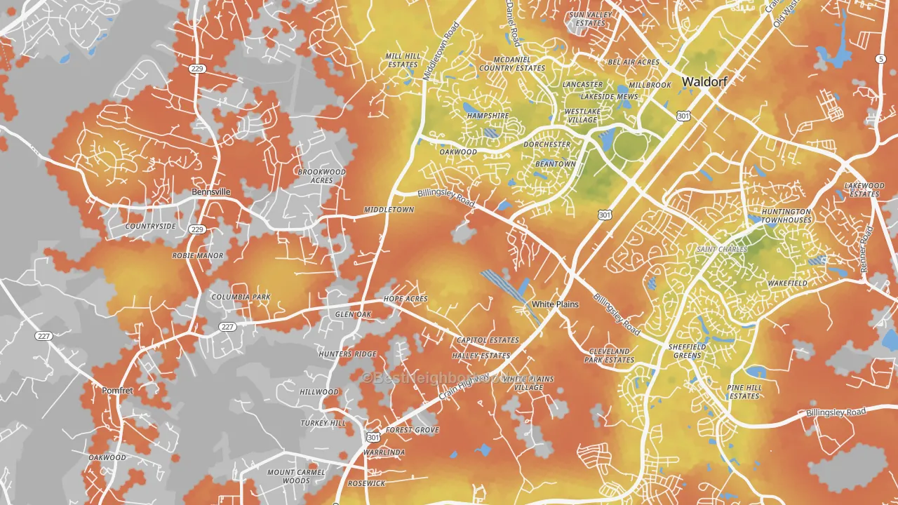 Bike Grade map of White Plains, MD
