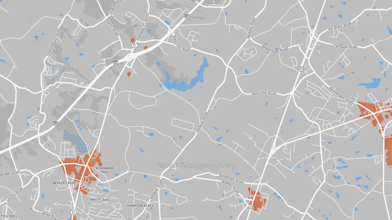 Bike Grade map of White Plains, SC