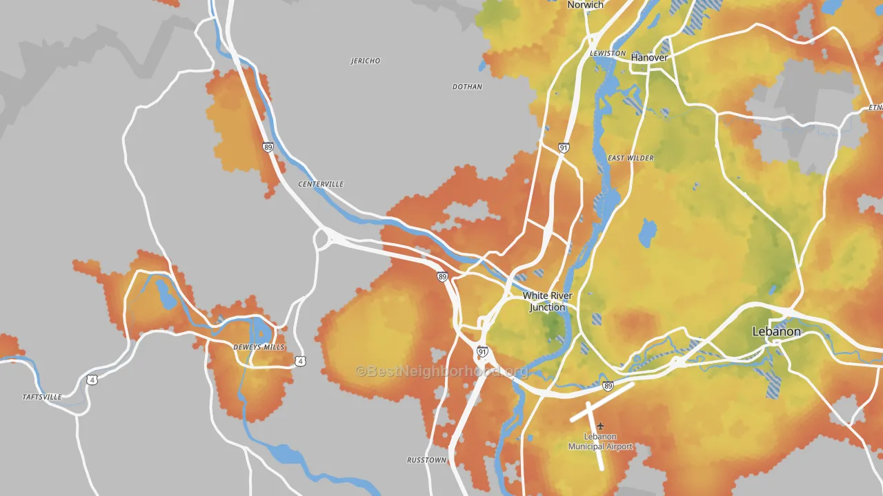 Bike Grade map of White River Junction, VT