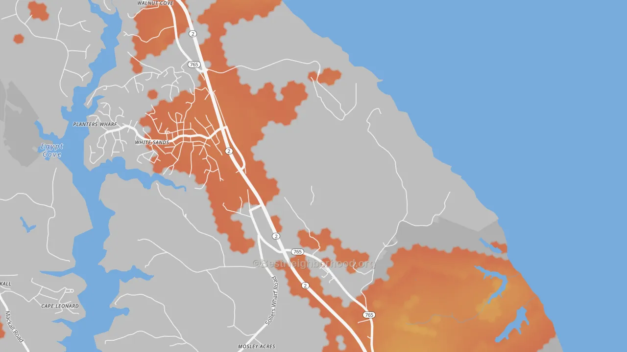 Bike Grade map of White Sands, MD