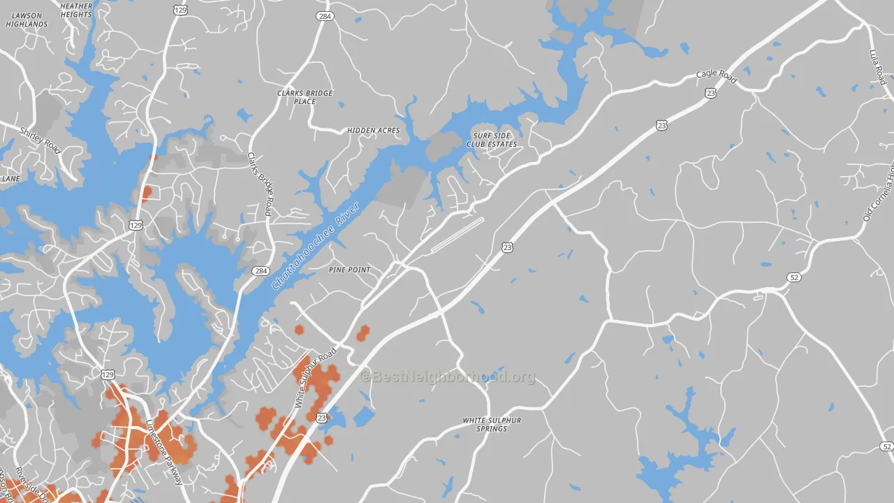 Bike Grade map of White Sulphur, GA