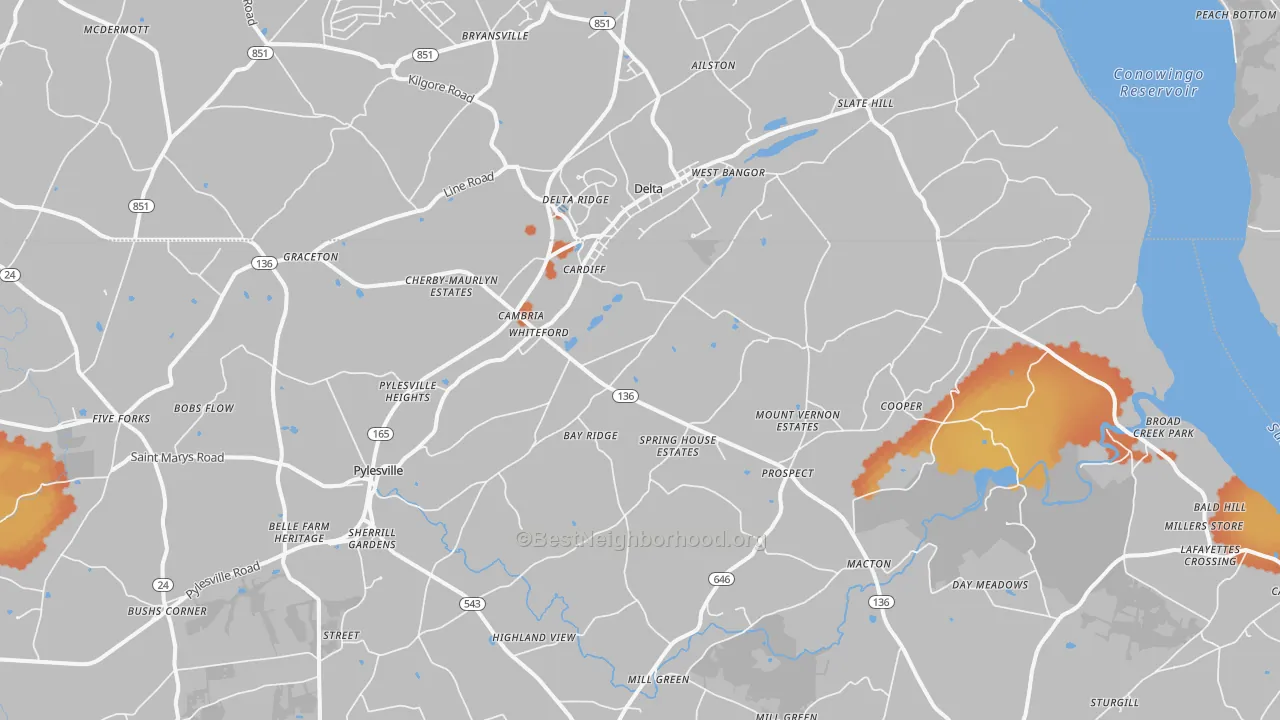 Bike Grade map of Whiteford, MD