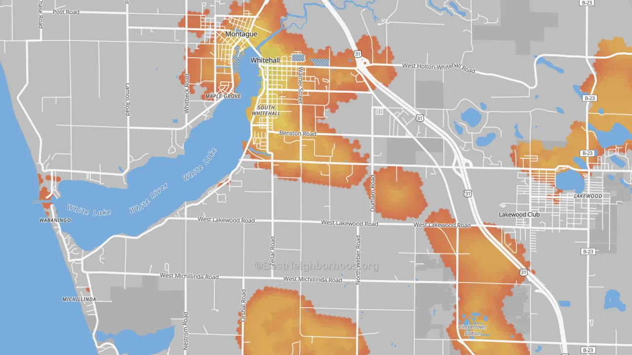 Bike Grade map of Whitehall, MI