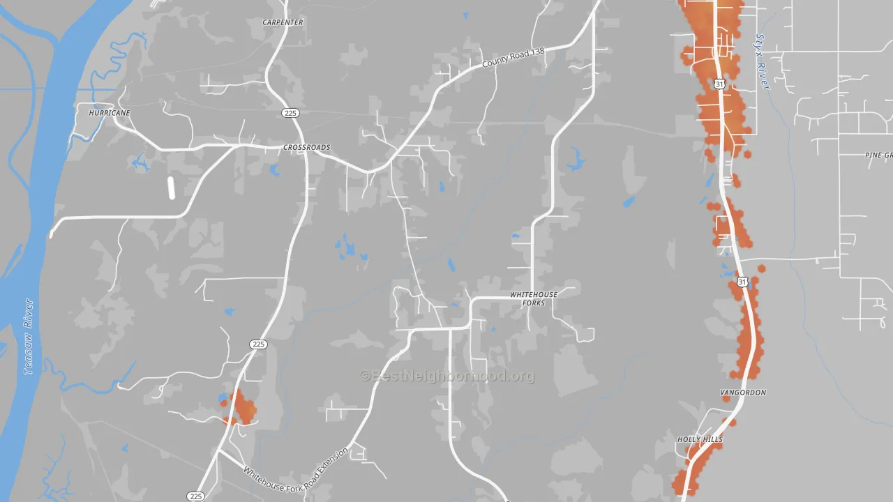 Bike Grade map of Whitehouse Forks, AL