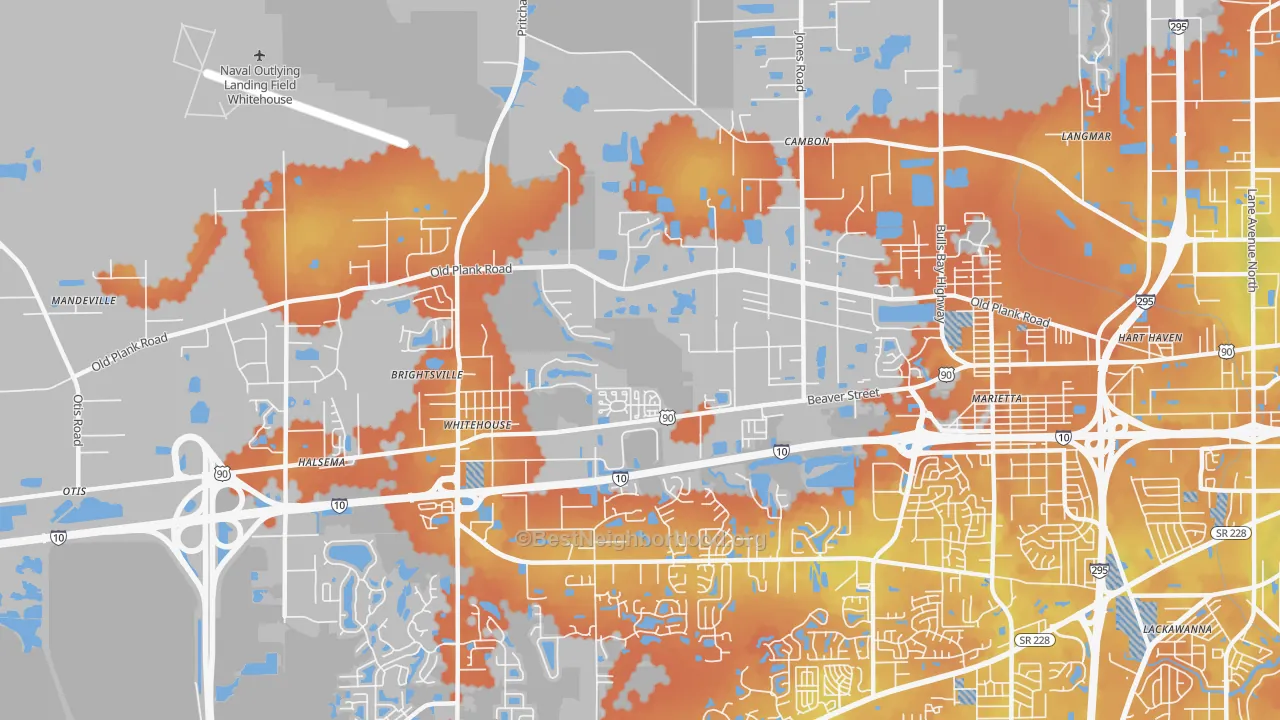 Bike Grade map of Whitehouse, Jacksonville, FL