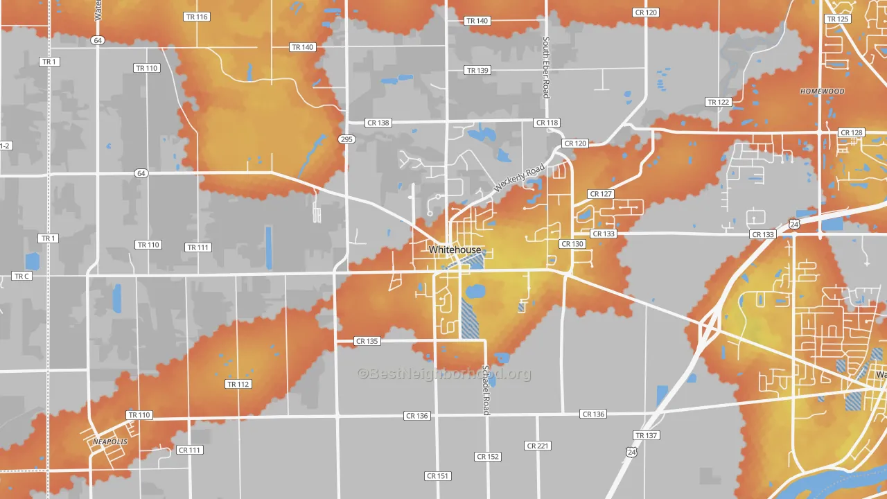 Bike Grade map of Whitehouse, OH