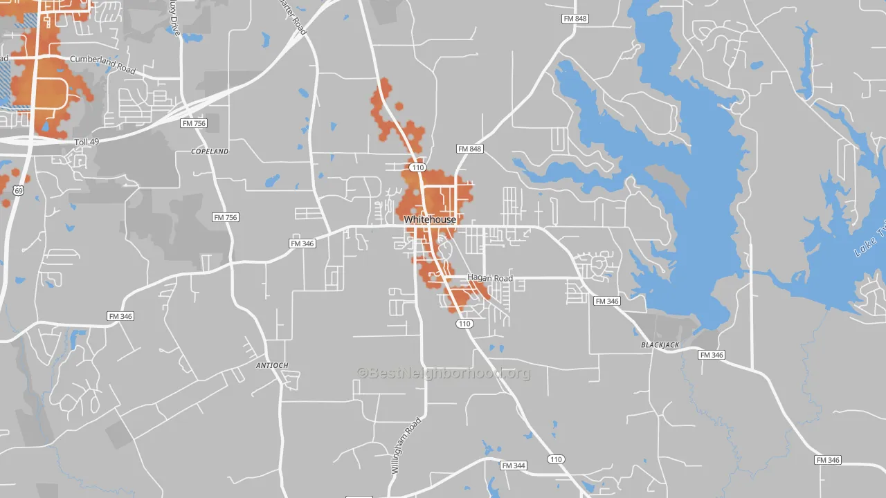 Bike Grade map of Whitehouse, TX