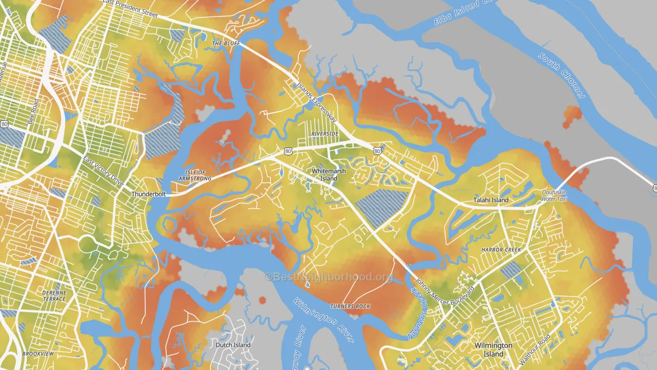 Bike Grade map of Whitemarsh Island, GA