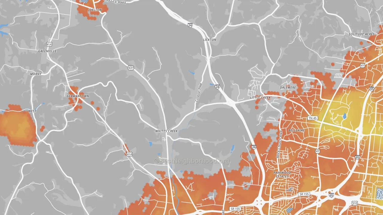 Bike Grade map of Whites Creek, TN