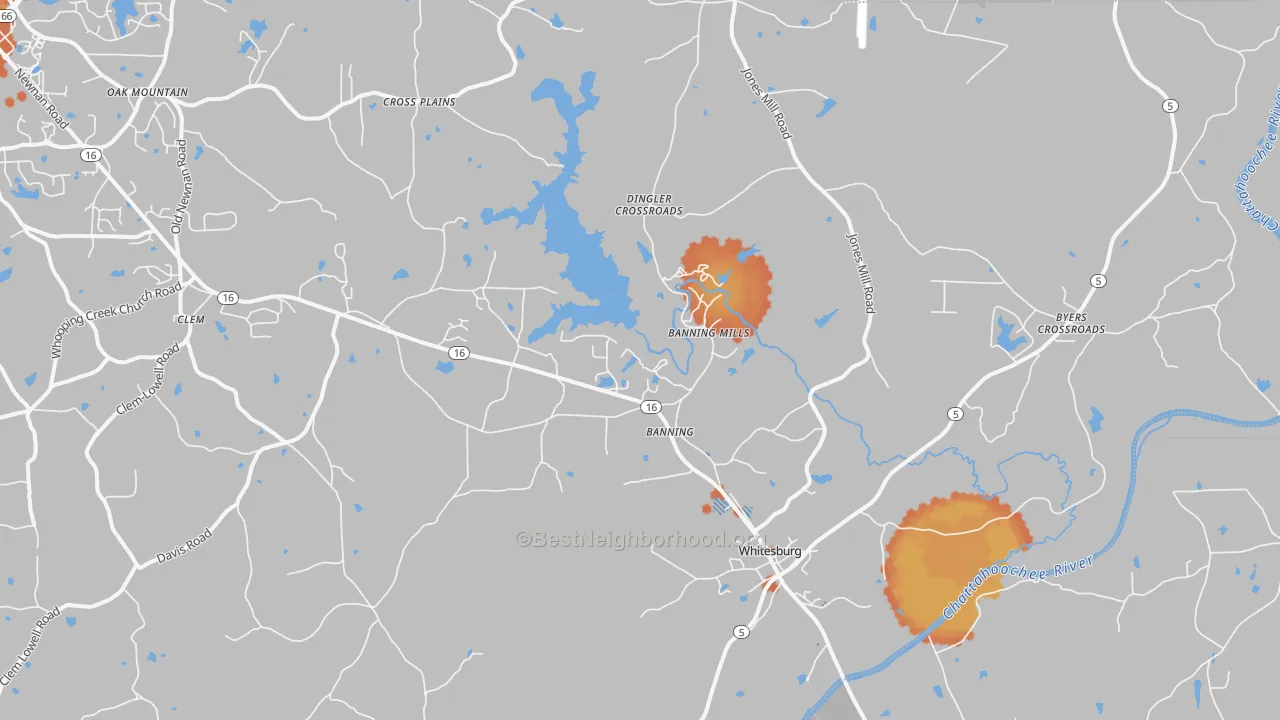 Bike Grade map of Whitesburg, GA