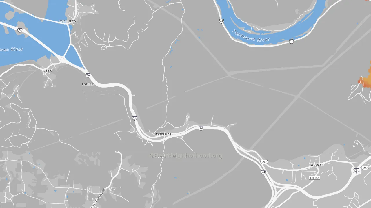 Bike Grade map of Whiteside, TN