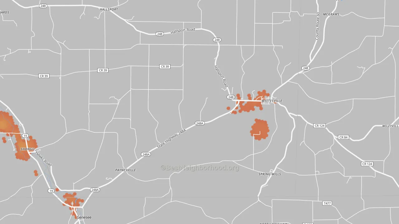 Bike Grade map of Whitesville, NY