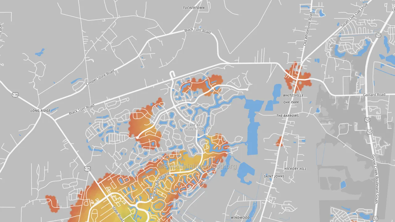 Bike Grade map of Whitesville, SC