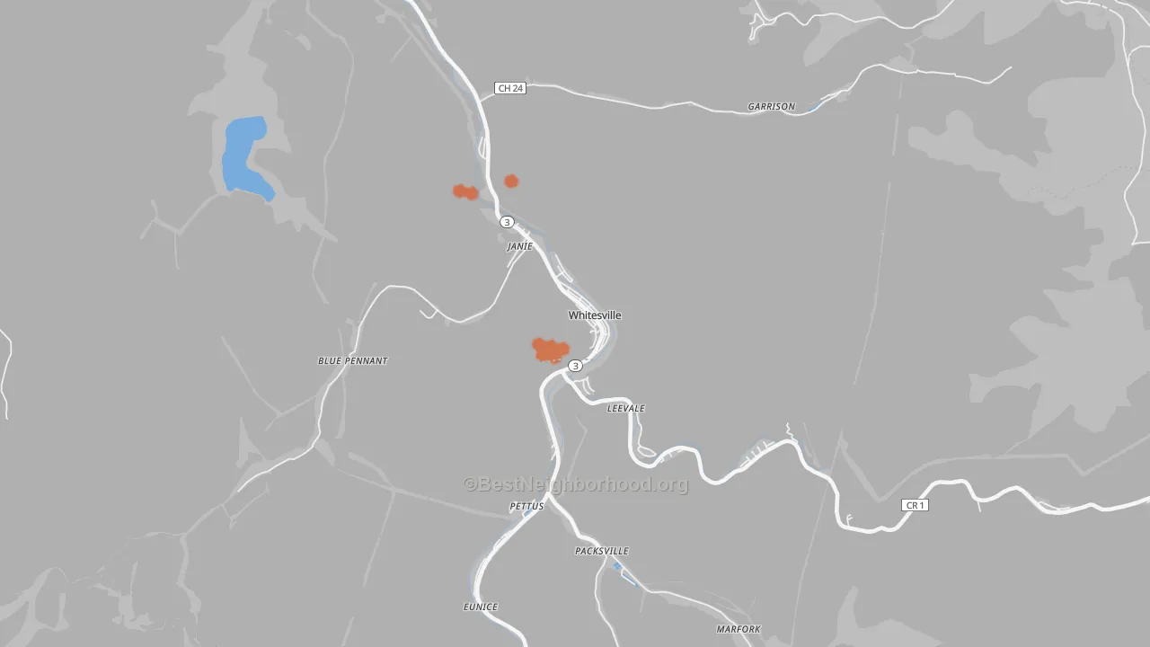 Bike Grade map of Whitesville, WV