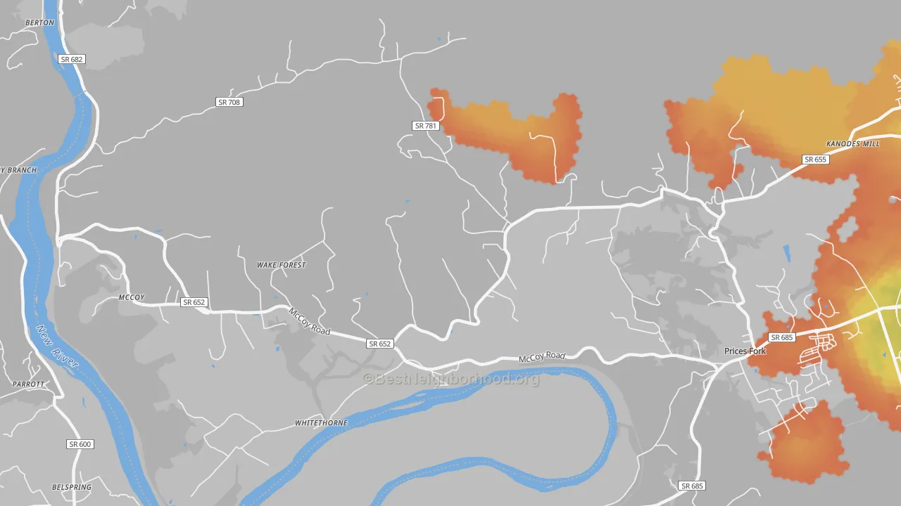 Bike Grade map of Whitethorne, VA