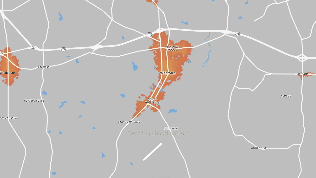 Bike Grade map of Whiteville, NC