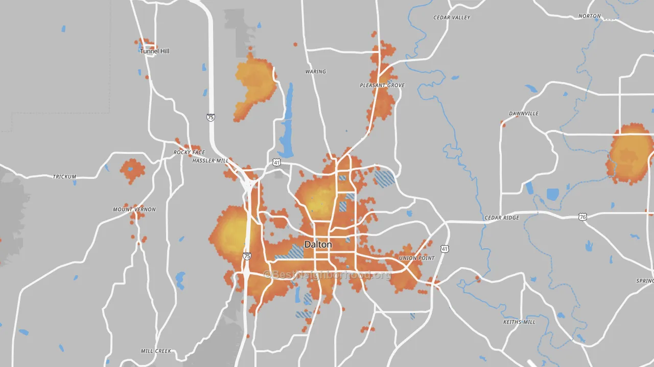 Bike Grade map of Whitfield County, GA