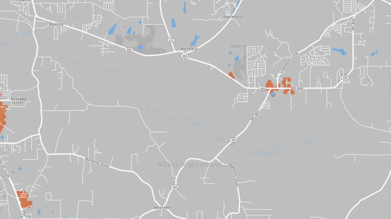 Bike Grade map of Whitfield, MS