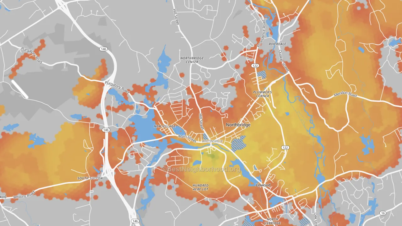 Bike Grade map of Whitinsville, MA