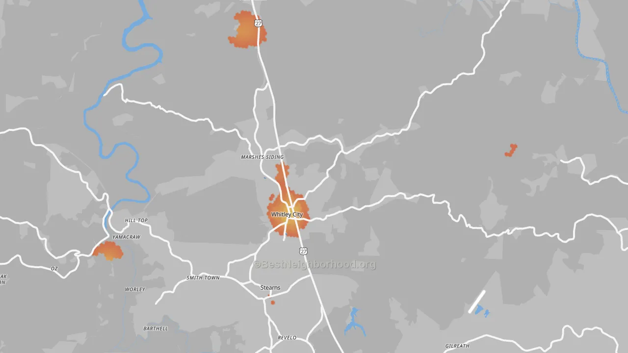 Bike Grade map of Whitley City, KY