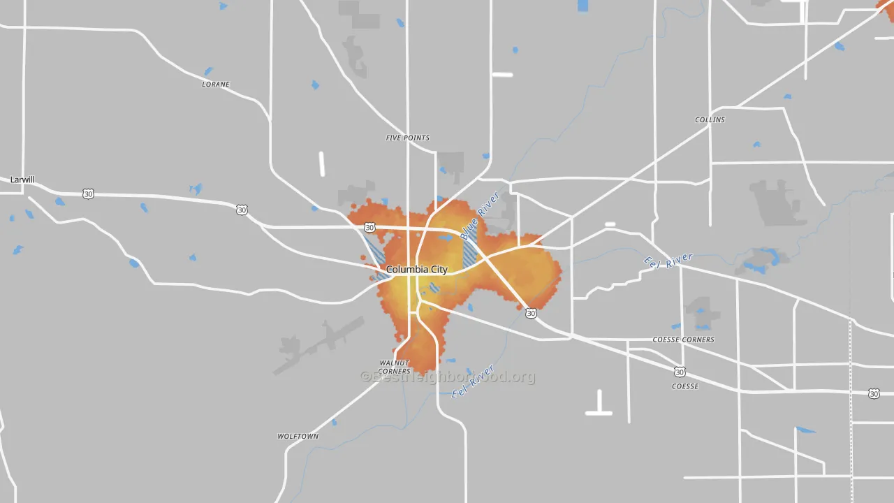 Bike Grade map of Whitley County, IN