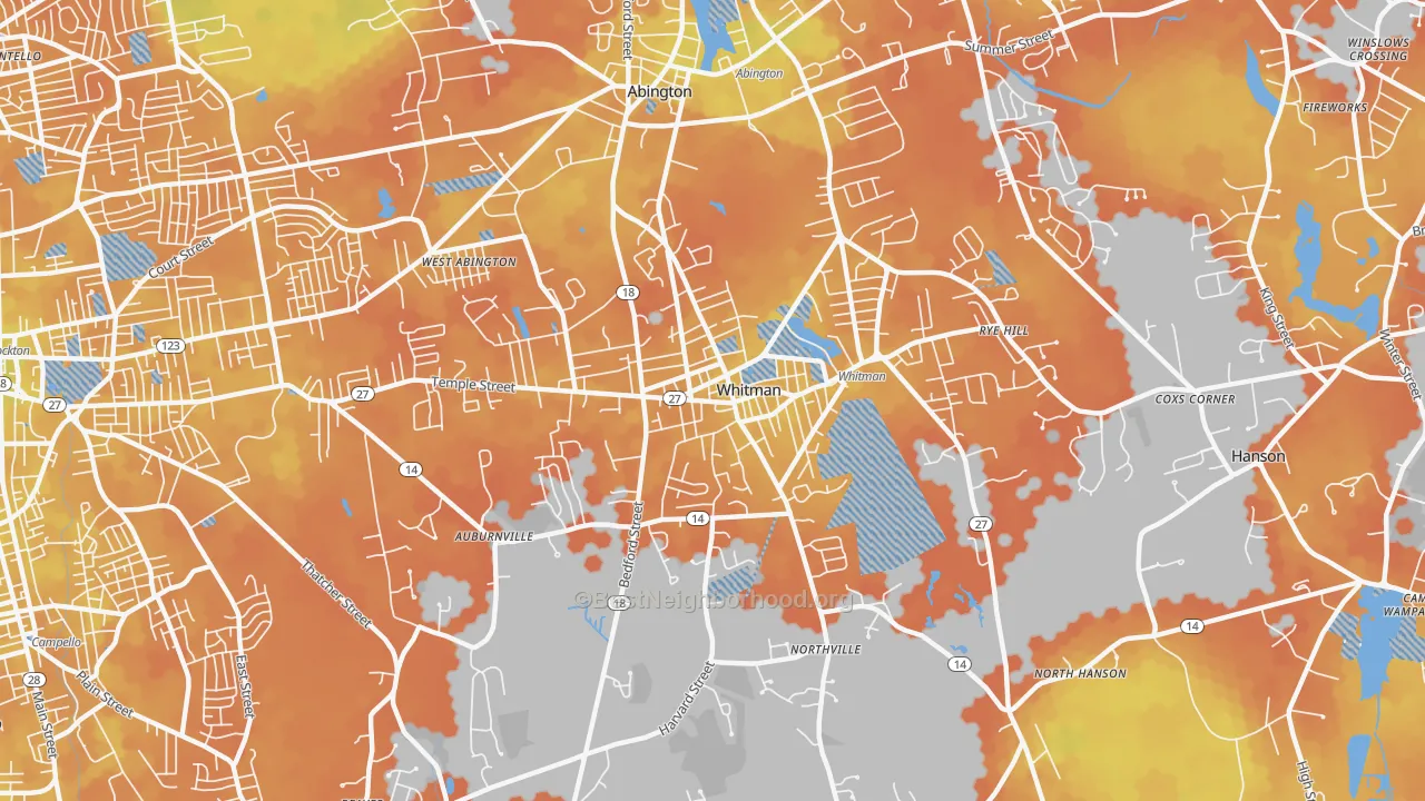 Bike Grade map of Whitman, MA