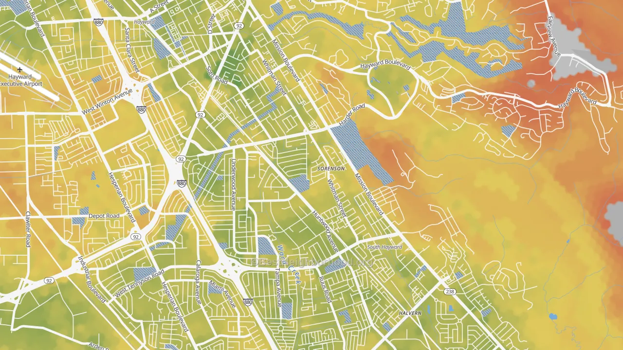 Bike Grade map of Whitman-Mocine, Hayward, CA