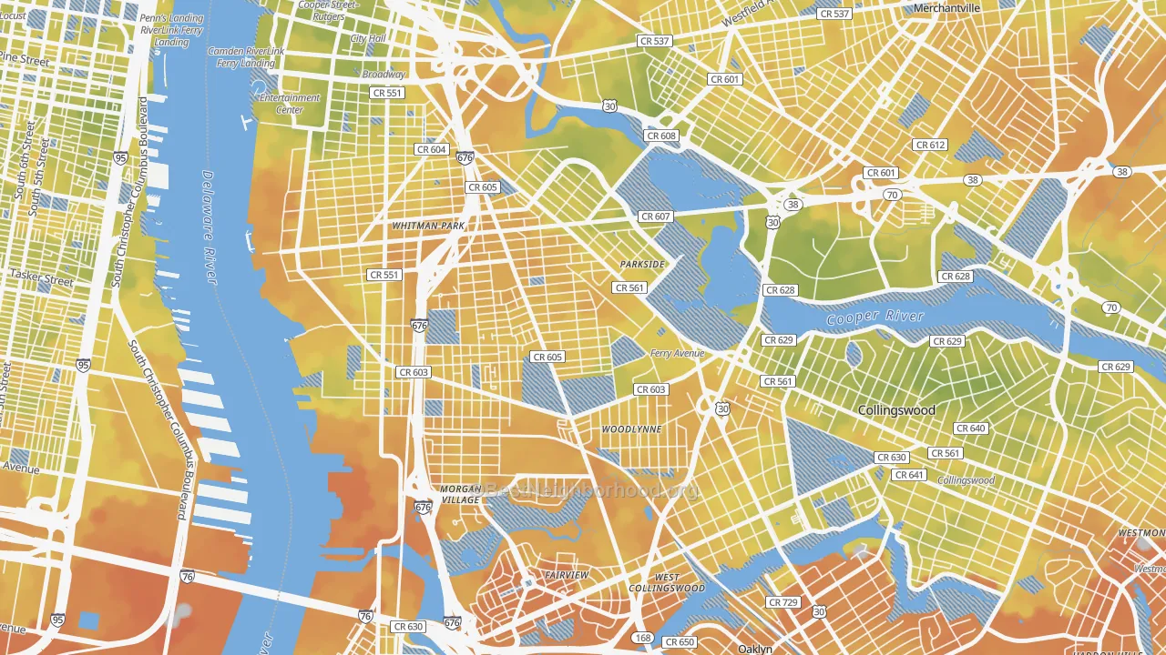 Bike Grade map of Whitman Park, Camden, NJ