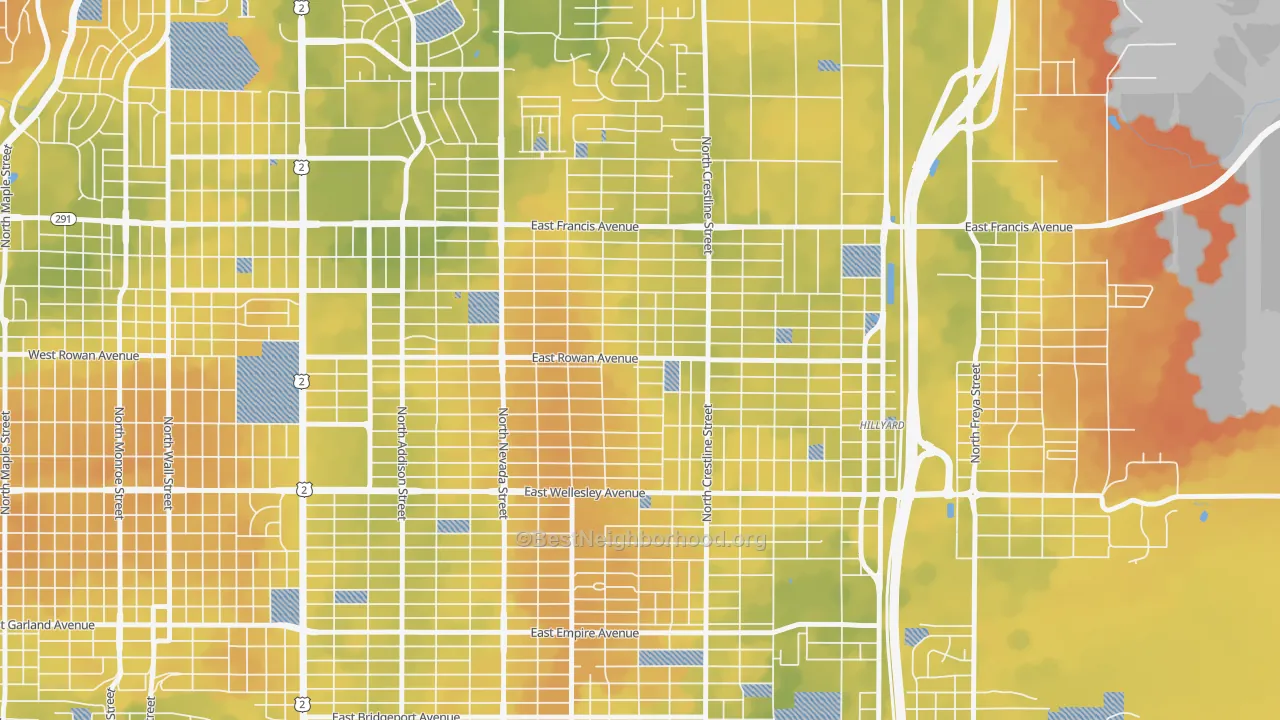 Bike Grade map of Whitman, Spokane, WA