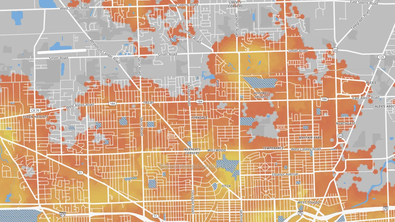 Bike Grade map of Whitmer-Trilby, Toledo, OH