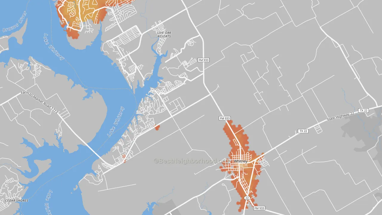 Bike Grade map of Whitney, TX