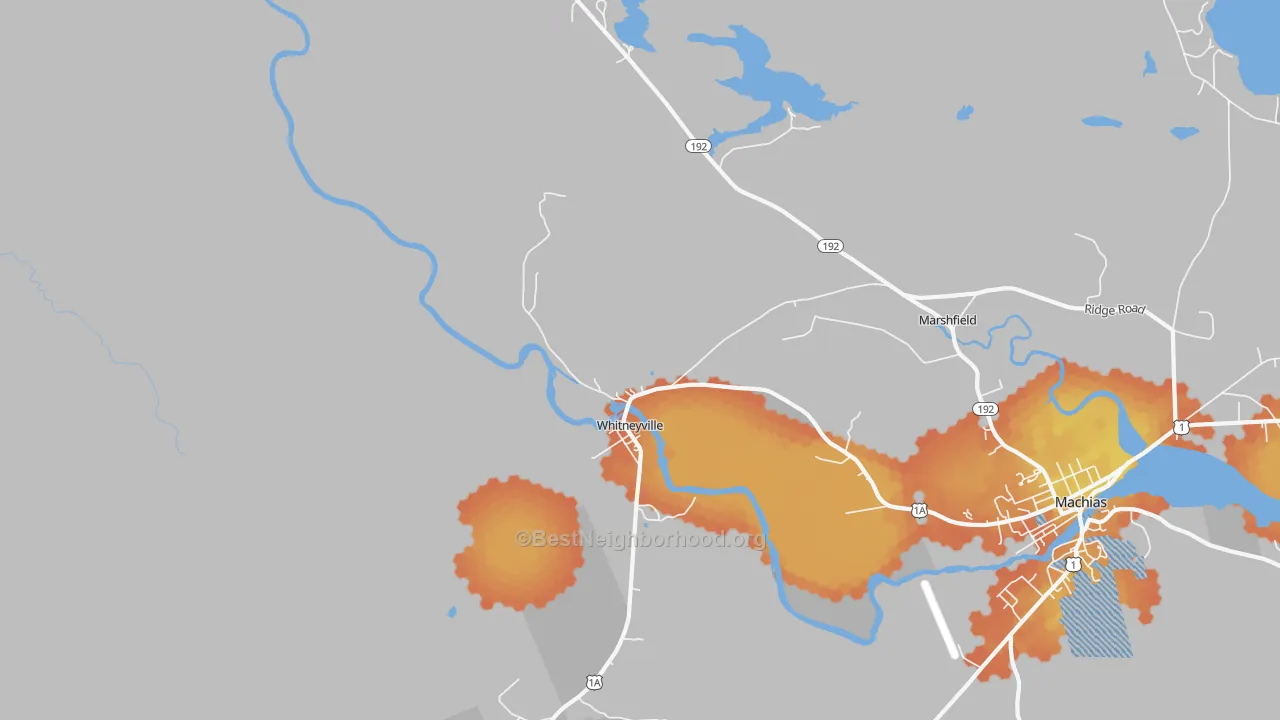 Bike Grade map of Whitneyville, ME