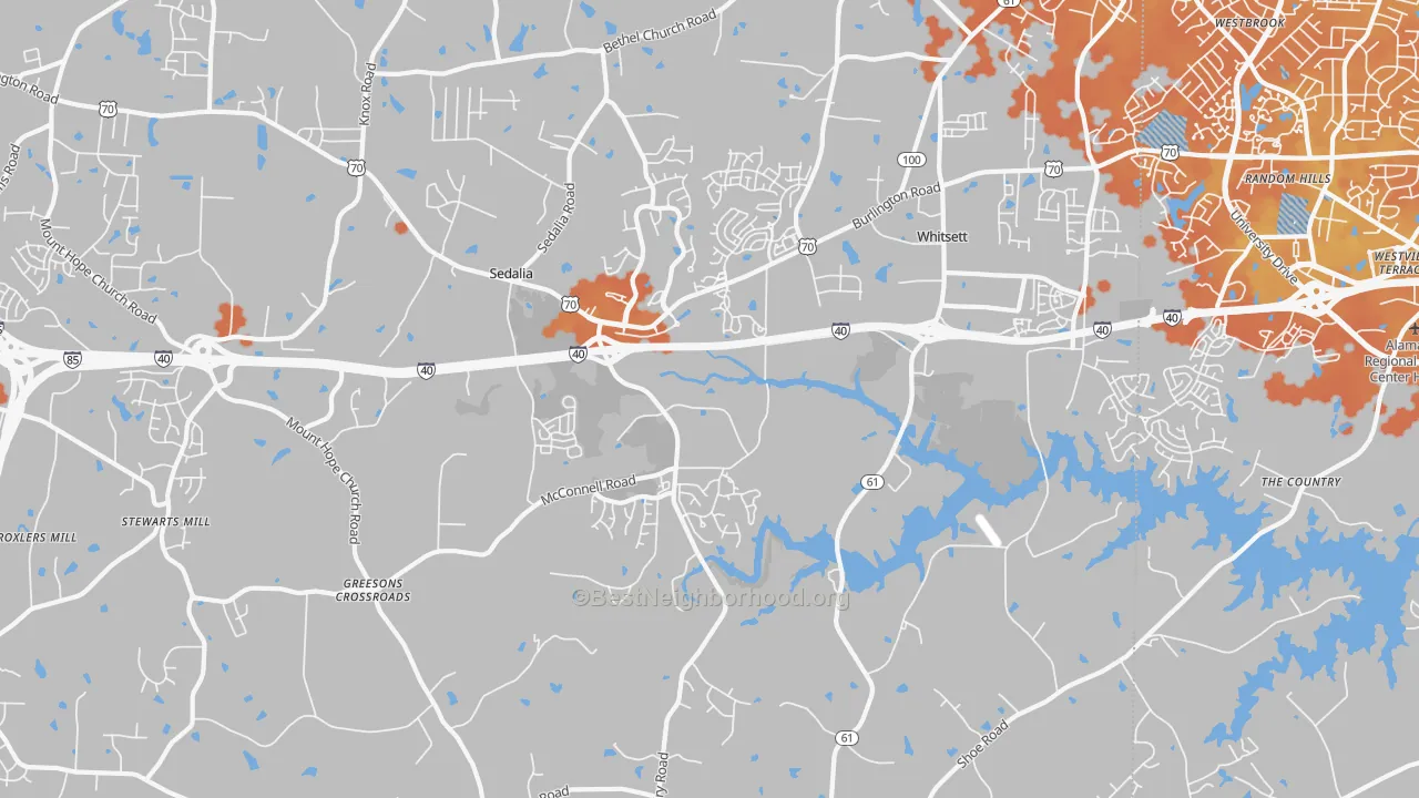 Bike Grade map of Whitsett, NC