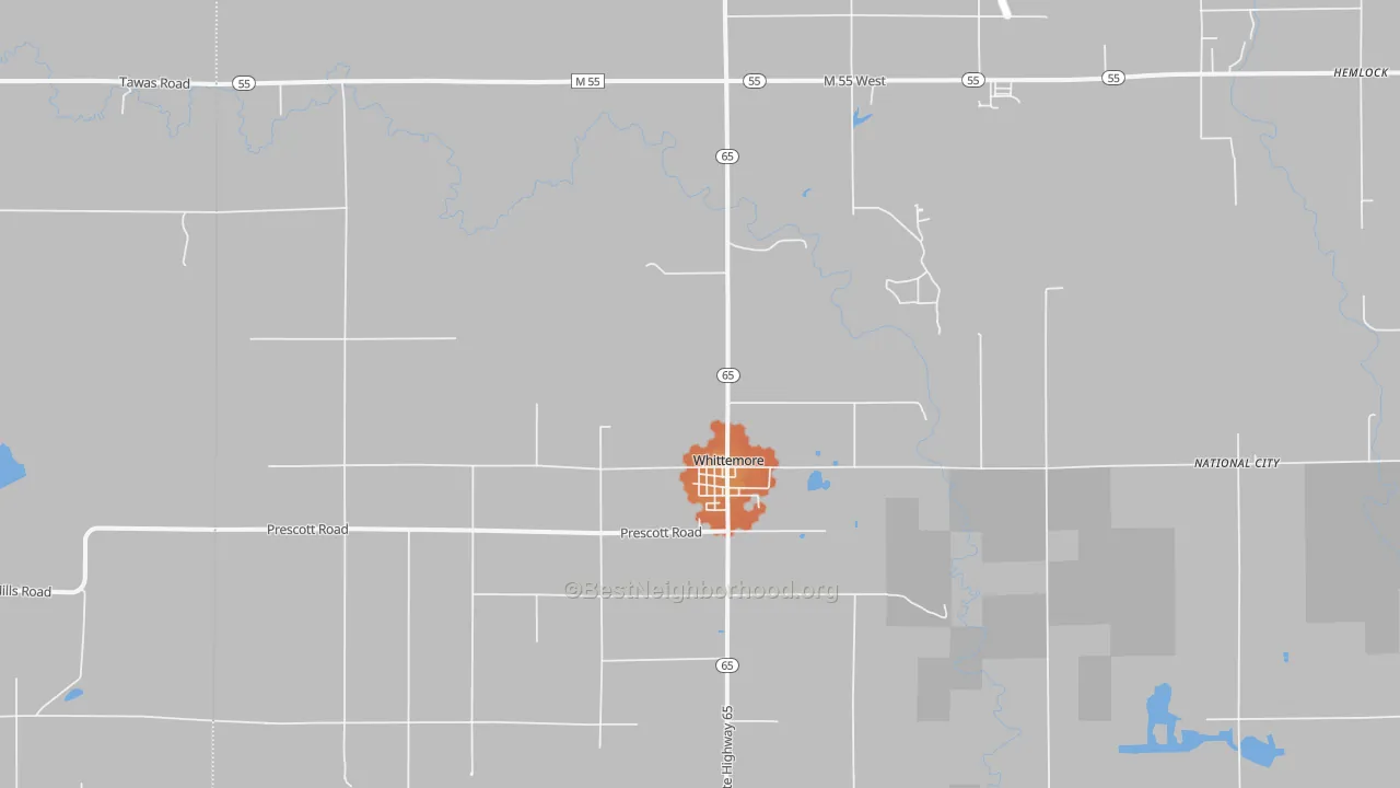 Bike Grade map of Whittemore, MI