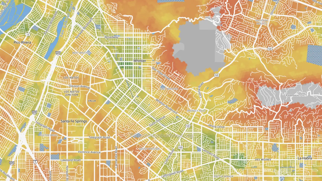 Bike Grade map of Whittier, CA