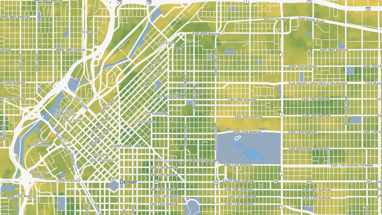 Bike Grade map of Whittier, Denver, CO