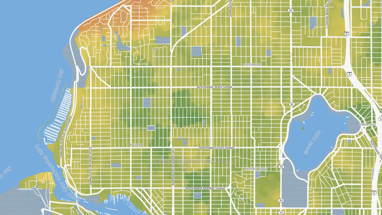 Bike Grade map of Whittier Heights, Seattle, WA