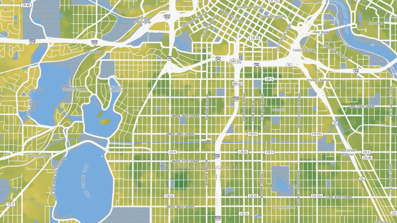 Bike Grade map of Whittier, Minneapolis, MN