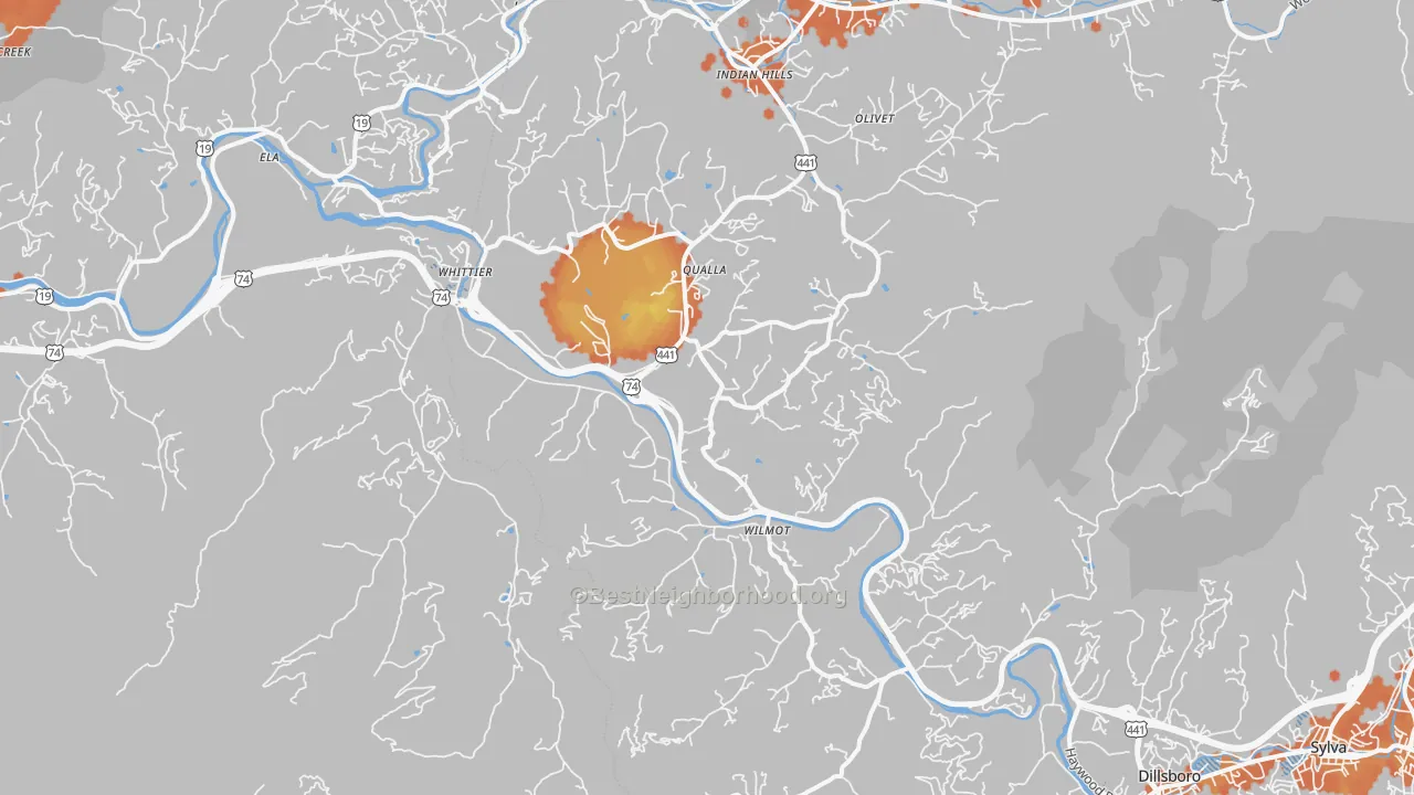 Bike Grade map of Whittier, NC