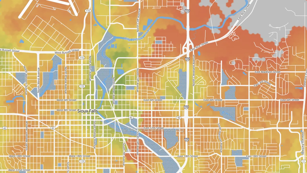 Bike Grade map of Whittier, Sioux Falls, SD