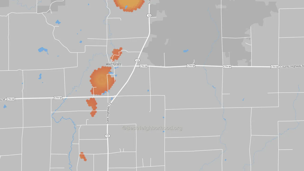 Bike Grade map of Whittlesey, WI