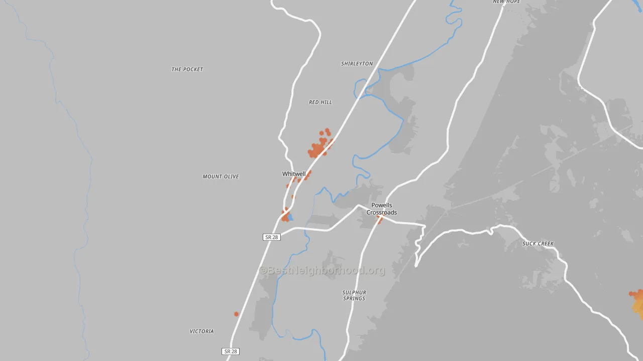 Bike Grade map of Whitwell, TN