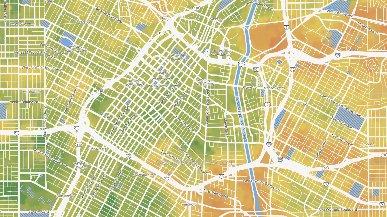 Bike Grade map of Wholesale District-Skid Row, Los Angeles, CA