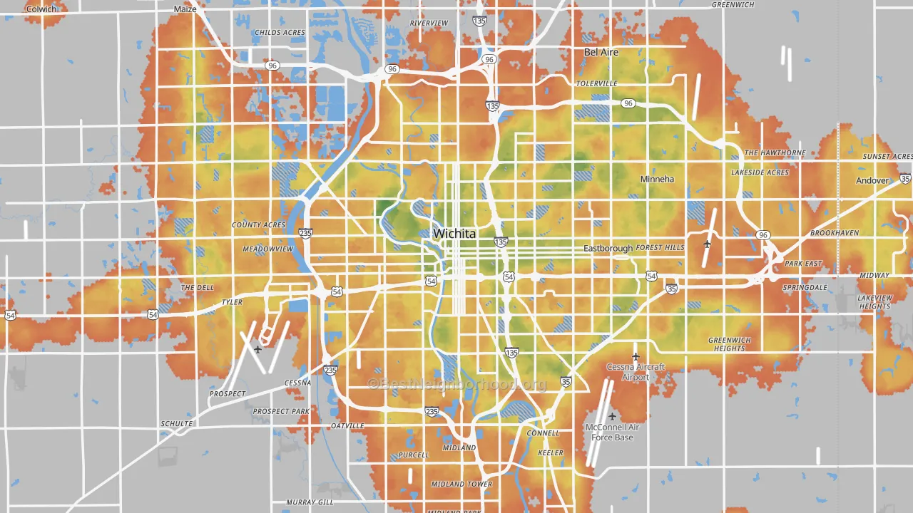 Bike Grade map of Wichita, KS