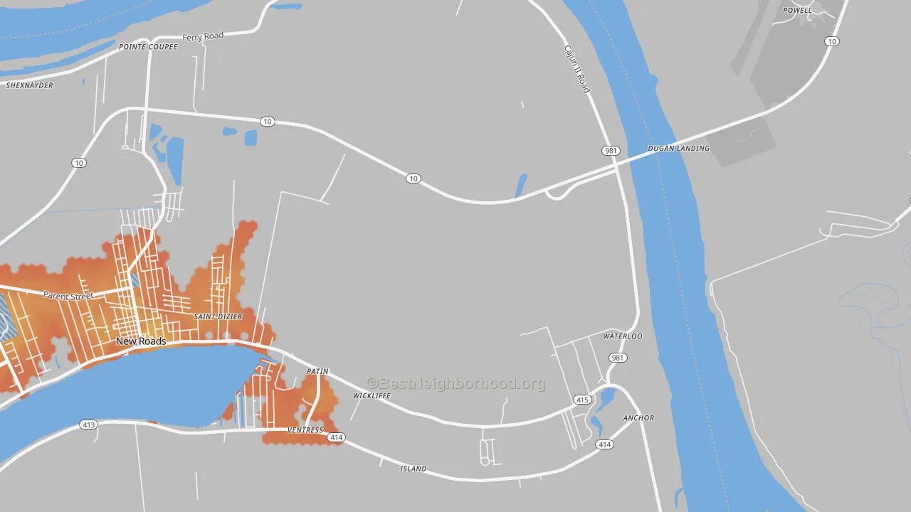 Bike Grade map of Wickliffe, LA